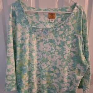 Ruby Rd. Aqua and White Floral Blouse. Size 2X